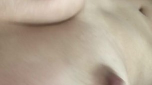 Playing with big natural Chinese boobs in the morning