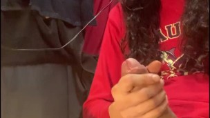 big cum spray into the air wearing all red raining cum everywhere big long bbc latino dick cock