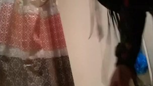 Inked Latina bitch bounces on toy while daddys at work