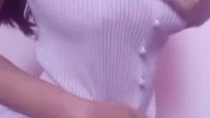 cute busty moaning asian teen rubbing hairy tight pussy and shaking