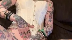 Hot AF GMilf in white corset fingers her wet pussy – pt1